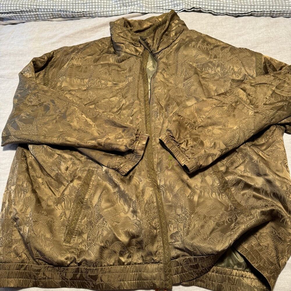 Rare  Vintage 90's Women's Mureli 100% Silk Olive Safari Bomber Jacket